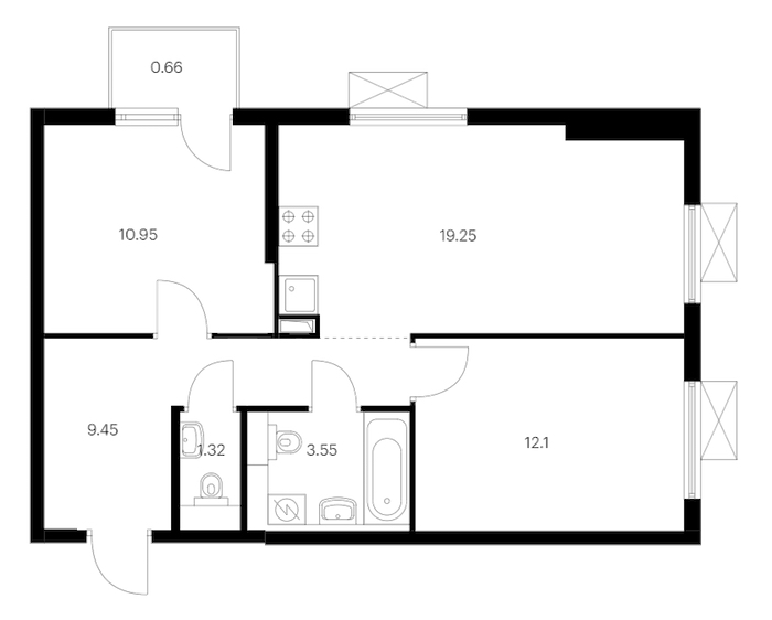2-комнатная квартира 57.28 м², 9/24 эт., ЖК «Заречный парк»